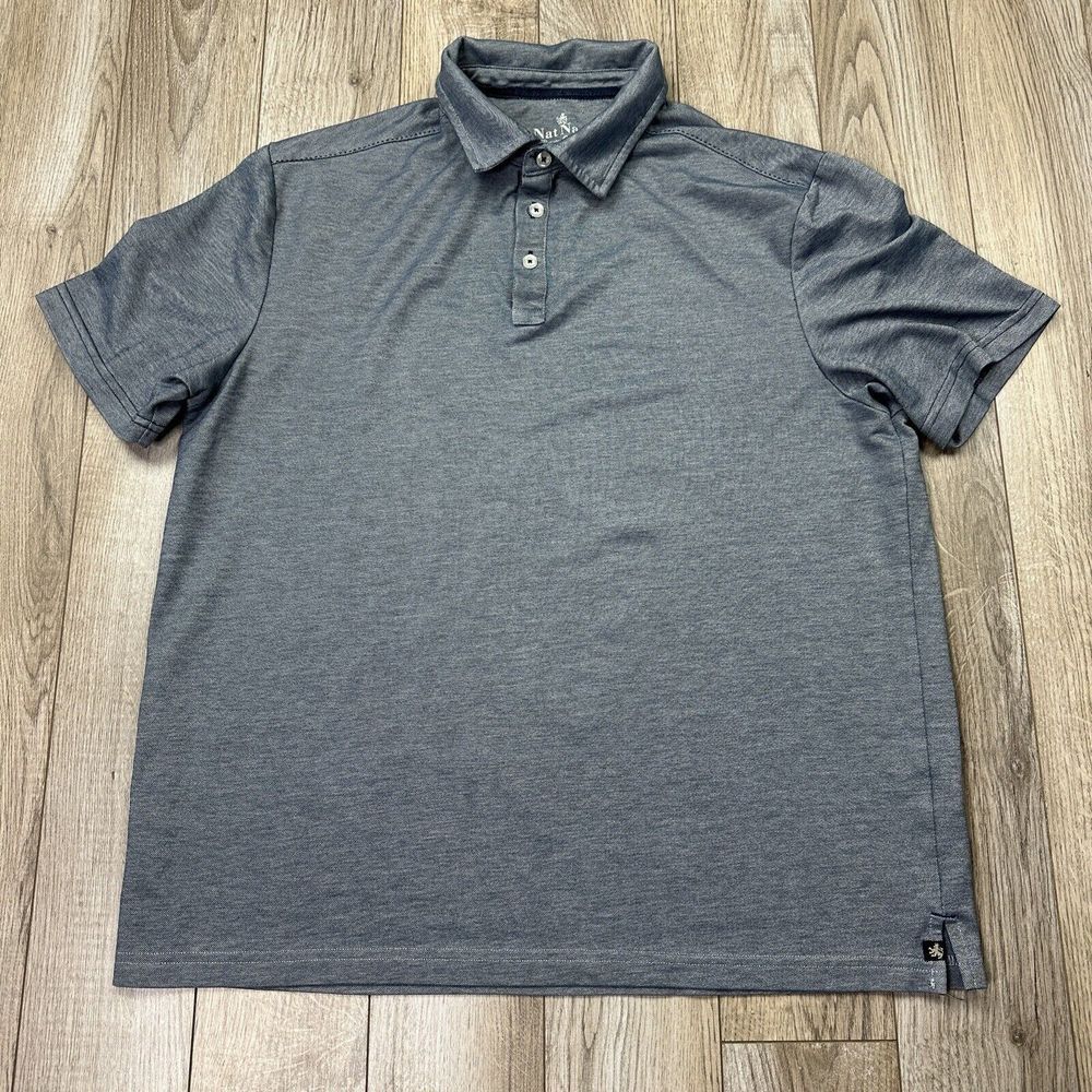 nat nast mens shirt size large Gray Polyester Cotton Short Sleeve Polo